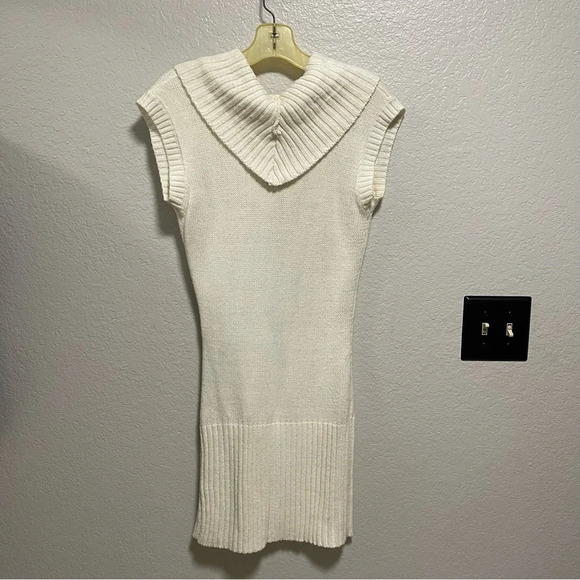 Chesley Cowl Neck Short Sleeve White Knit Sweater Dress LARGE - Picture 4 of 5